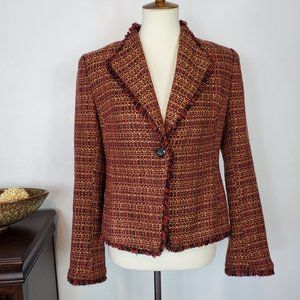 Fashion Bug Fall Colors Button Front Tweed Blazer With Fringe Career Size S